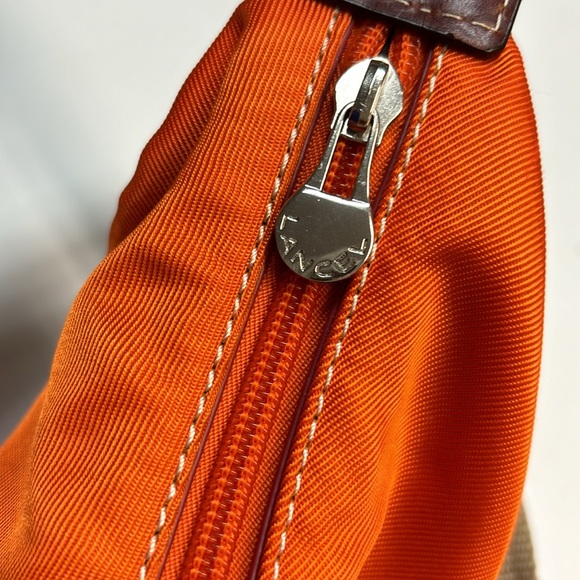 Lancel Paris (MCJE) Nylon Orange shoulder bag with Brown Leather Accents - Picture 7 of 13